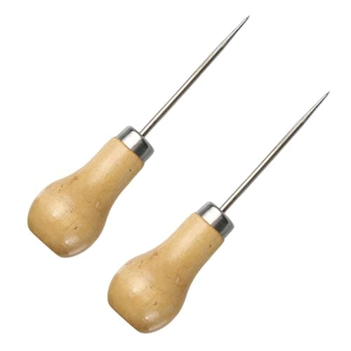 Image of 2 Pcs Bradawl Tool,Awl,Wooden Handle Sewing Bradawls,Gourd Shape Awl Tool,100mm Versatile Bradawl for Wood, Leather Craft and Carpentry for Bookbinding,Shoe Carpet Repair,DIY Crafting