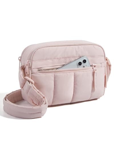 Image of bagsmart Cross Body Bag Women, 2.4L Crossbody Purse Mini Puffy Shoulder Handbag Wallet with RFID Blocking Slots for Travel Daily Hiking, Baby Pink-small