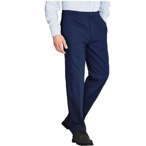 Image of Mens Elasticated Waist Rugby Trousers – Smart Workwear Bottom, Comfortable Stretch Fit, Drawstring Waist, Straight Leg, Casual & Formal Pants – (Navy 46/29)