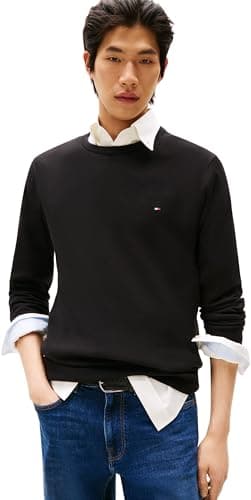 Image of Tommy Hilfiger Men’s Essential Cotton Crew Neck Jumper, Black (Black), M