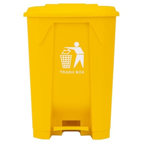 Image of 30/50/80L Pedal Bin – Large Recycling & Rubbish Dustbin for Kitchen, Home & Office – Durable Plastic Waste Trash Bin with Foot Pedal & Lid (Yellow, 80L)