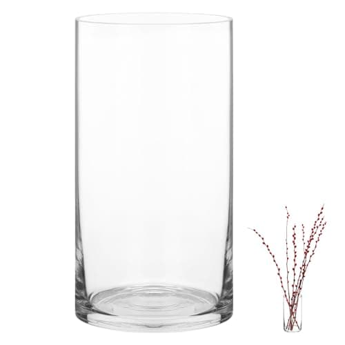 Image of QWORK® Elegant Large Glass Cylinder Vase 20cm x 10cm - Crystal Clear Modern Design for Home Decor