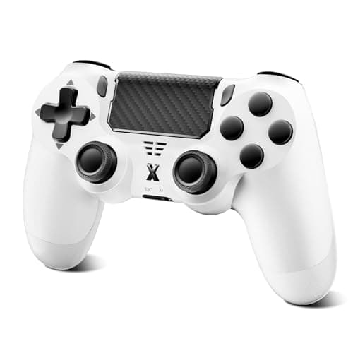 Image of Glitfix Wireless Controller, Upgraded Controller Wireless for PS-4/Slim/PC, Bluetooth Gamepad Joystick with Dual Vibration/Touch Panel/ 3.5mm Audio Jack/Six-Axis/Ergonomic (White)