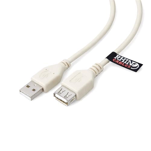 Image of rhinocables Extension USB 2.0 Cable | A to A Extender Lead for Printers, Webcams, Keyboards & Hard Drives | Male to Female USB Wire with 480 Mbps Data Transfer & Durable Shielded Build, Beige (1m)