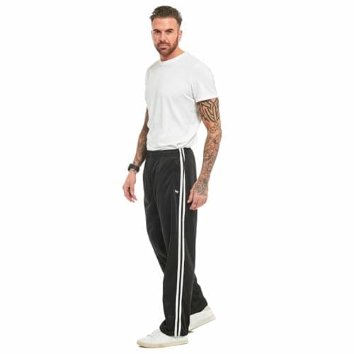 Image of Mens Striped Track Suit Bottom Casual Elasticated Waist Tracksuit Bottoms Silky Joggers Jogging Jog Trousers Leisure Gym Sports Yoga Open Hem Pull On Pants Plus Big King Sizes(Stripe Black, M)
