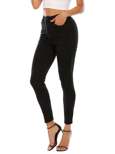 Image of ECUPPER Womens Jeans High Waist Skinny Fit Stretch Jeans Denim Trousers with Pockets Black 14