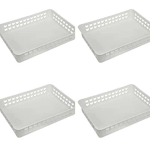 Image of FenixDepot 4 Storage Organizing Multipurpose Plastic Tray Baskets for Home & Office Use 35x25 cm - Set of 4 (White)