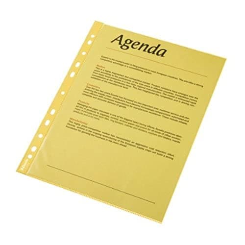 Image of Esselte Quality Punched Pocket, Pack of 10, Holds up to 20 A4 sheets, Transparent, Matte, Yellow, 55 Micron PP Material, 47201