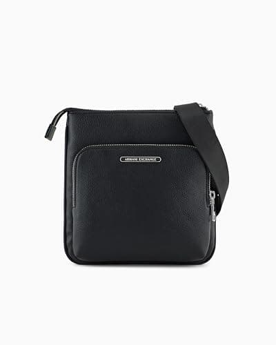 Image of Armani Exchange Men's Double Pockets Middle Logo Lettering Plate Crossbody, Black, Black, One Size