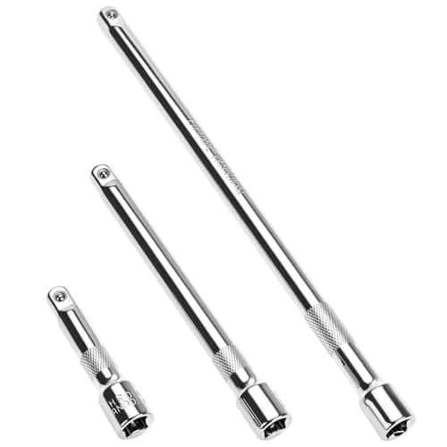 Image of QWORK® 3 Pieces 3/8 Inch Drive Extension Bar Set, 75mm/150mm/250mm CR-V Steel Socket Extensions Bar with Knurled Grip
