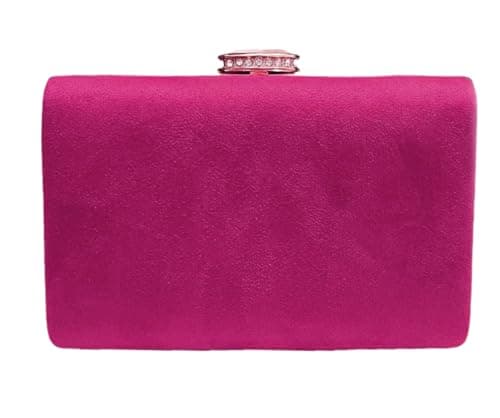Image of LeahWard Women's Faux Suede Hard Case Clutch Bag Diamante Party Wedding Grab Handbag (Fuchsia)