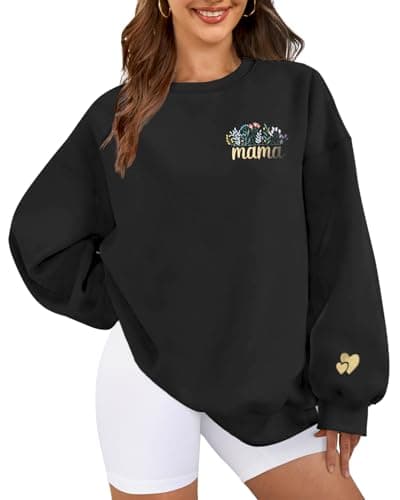 Image of HEYTALALA Mama Sweatshirt for Women Oversized Crewneck Pullover Hoodies Graphic Tops Long Sleeve Mom Shirts, Black, Medium
