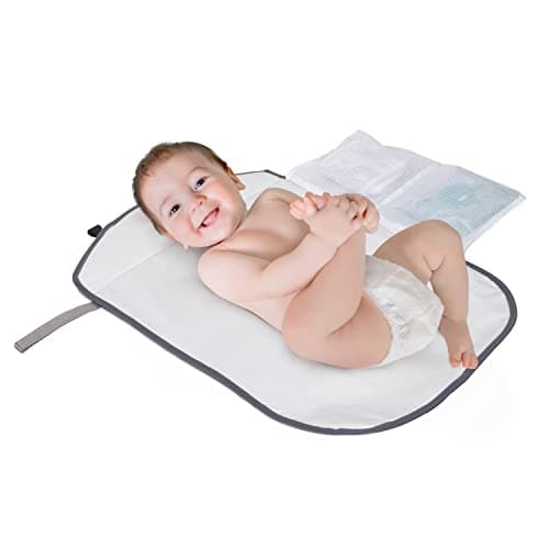 Image of Dreambaby Portable Baby Changing Mat - Grey Stars. New Born Baby Essential, Travel Changing Mat, Nappy Changing Mat for Holidays. 2X Zipped Pockets. Lightweight Foldable Changing Mat 61 x 42cm