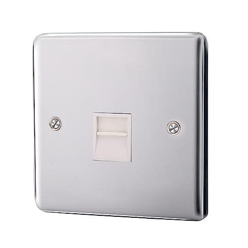 Image of ASAB 1 Gang Master Telephone Socket PGM 33780 Brushed Steel Shuttered Main Socket - Easy to Install With Fixing Screws, Sleek and Slim Design With Soft Edges, Stylish Polished Finish