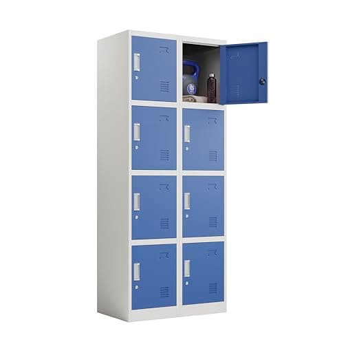 Image of Racking Solutions 2 x 4 Door Metal Storage Lockers, Blue & Grey Steel Lockable Unit, Staff Gym School Changing 1850mm H x 380mm W x 450mm D