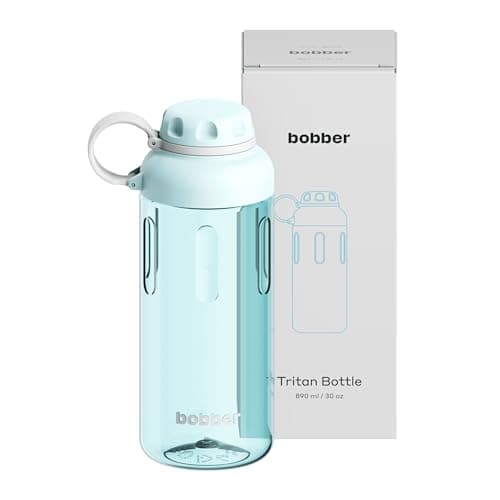 Image of BOBBER 30 oz Tritan Water Bottle with Strainer for Fruit and Ice — Dishwasher Safe, Leak Proof, BPA-Free Water Bottle — Large Fitness Bottle for Women and Men, Sturdy Tritan Plastic (Light Blue)