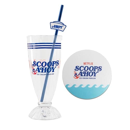 Image of Cinereplicas Stranger Things - Scoops Ahoy Milkshake Glass and Metal Straw - Official License