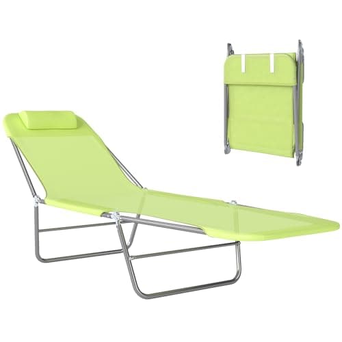 Image of Outsunny Sun Bed Chair Garden Lounger Recliner Adjustable Back Relaxer Chair Furniture Light Green
