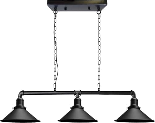 Image of DC VOLTAGE Industrial Suspended Ceiling Pendant 3 Lamp Black Metal Water Pipe Vintage 22cm Shade with Hanging Chain Light Fitting for Living Room Home Decor & Improvement Essential