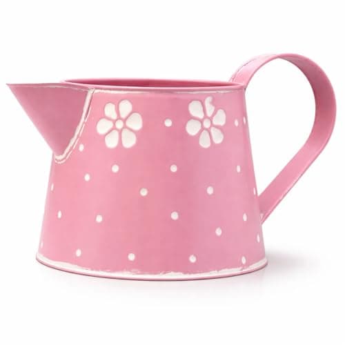 Image of The Happy Garden Galvanised Metal Watering Can, Lipped Precision Spout, Durable Indoor & Outdoor Watering Jug for Houseplants, Flowers, Herbs & Garden Plants - 1.5L (Pink)
