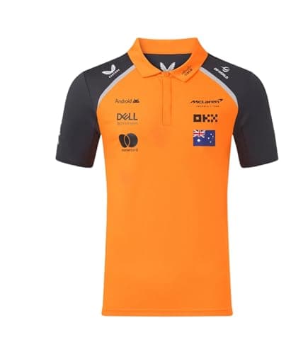Image of McLaren F1 2025 Team Polo Shirt, Oscar Piastri Official Driver Edition, Orange and Grey (UK, Alpha, 3XL, Regular, Regular, Autumn Glory/Phantom)