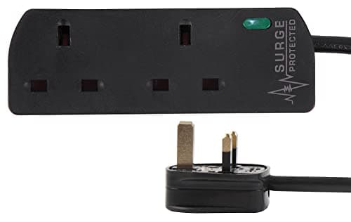 Image of PRO ELEC PELB1989 2-Gang Extension Lead with Surge Protection, 1m, Black