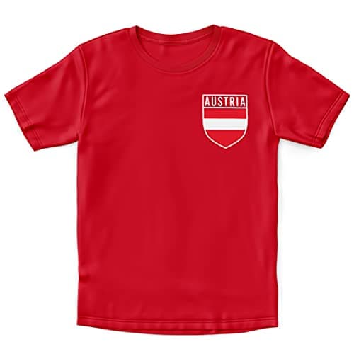 Image of Austria Football Shirt Kids - Boys Austria Badge Retro T Shirt - Football Country European 2024 Supporters Gifts For Kids - 2024 Austrian Tournament Footy Soccer Top, 7-8 Years, Red