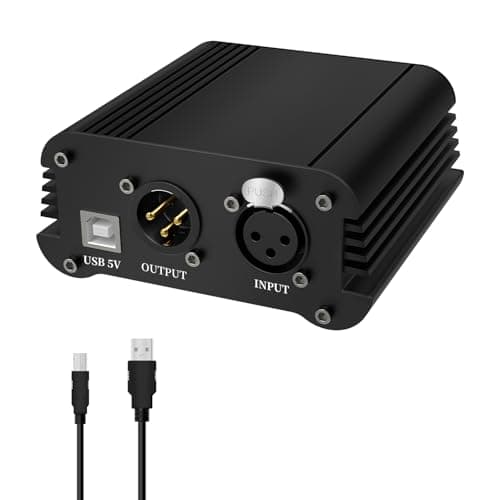 Image of J&D 48V Phantom Power Supply, 1-Channel Design with Adapter, Compatible with Any Condenser Microphones, Ideal for Professional Music Recording and Studio Use, Black