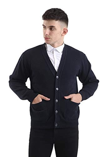 Image of Brooklyn Imports LTD Classic Fit Plain Cardigans with Double Pockets & Long Sleeve Button Fasten Design (Navy, Large)