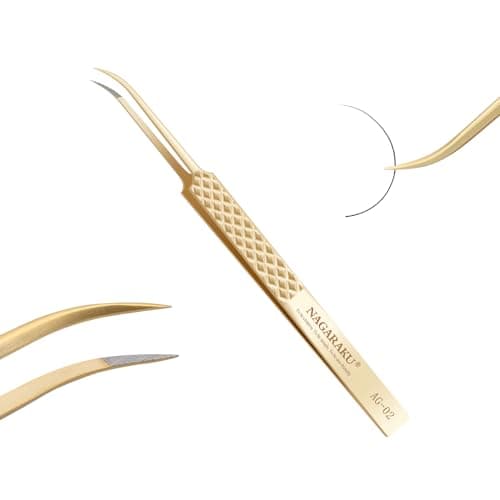 Image of NAGARAKU Precision Fiber Tip Tweezer for Eyelash Extensions Diamond Grip 5cm Slim Tweezers Tip Anti-Static Anti-Slip Premium Stainless Steel Pointed Separate Eyelashes Curved Tweezers with Box (AG-02)