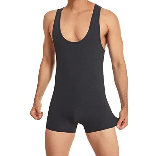 Image of YUFEIDA Men's Sports Undershirts Leotard Slim Fit Bodysuit One Piece Active Shirt Sheer Soft Wrestling Singlet Bodywear Black