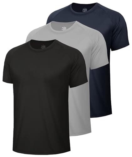 Image of BOOJO 3 Pack Gym T Shirts Men UK Quick Dry Fit Running Top Short Sleeve Breathable Sports Tshirts with Crew Neck for Training Active Wear(Black+Navy+L-Grey,M)