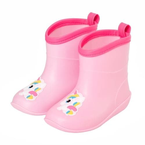 Image of FUNCOO PLUS Baby Pink Kids Wellies for Boys Girls, Little Kids Unicorn Welly Boots Infant Rain Boot Wellingtons Waterproof Boots 1-6 Years