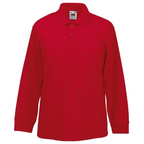 Image of Fruit of the Loom Childrens Long Sleeve 65/35 Pique Polo/Childrens Polo Shirts (7-8) (Red)