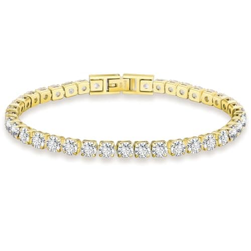 Image of KRKC White Gold Cubic Zirconia Tennis Bracelets for Women Men, Ladies Silver CZ Diamond Bracelets, 2 3 4mm, 6.5-7.5 Inch, Jewellery Gift for Mum Daughter Wife Girlfriend Birthday (4mm-14K Gold, 6.5in)