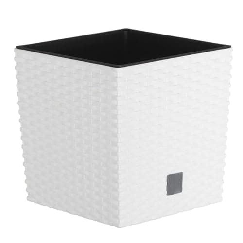Image of B2C Plant Flower Pot Square Rattan Planter Inner Pot 6 Sizes Garden Patio Home Large (White, 3L)