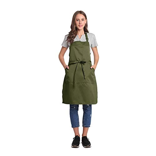 Image of BIGHAS Adjustable Bib Apron with Long Ties for Women Men 18 Colors Chef Kitchen Cooking (Bronze Green)