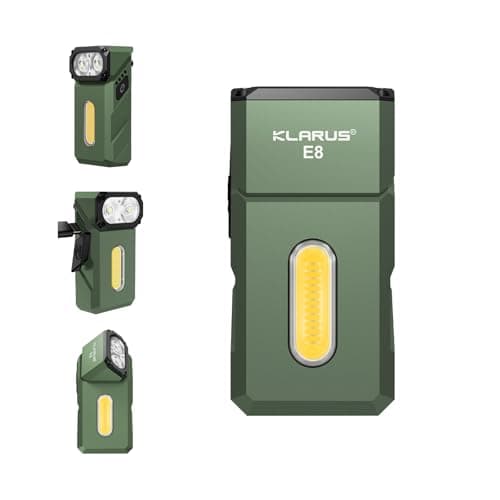 Image of klarus E8 EDC Rechargeable Flashlight, 1000 Lumen Bright Triple-Light System, 180°Swivel Head, All-Metal Compact Design with Magnet & Pocket Clip, IPX6 Waterproof Work Light (Green)