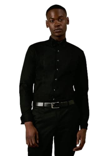 Image of Burton Black Wing Collar Bib Front Slim Fit Long Sleeve Dress Shirt, 14.5 In, Black