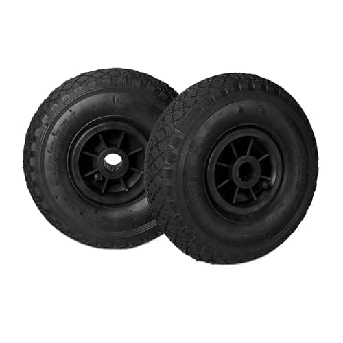 Image of Relaxdays Set of 4 Hand Truck Wheels, 3.00-4, Pneumatic Plastic Rim Tyres, 260 x 85 mm, Ø 25 mm Axis, Black