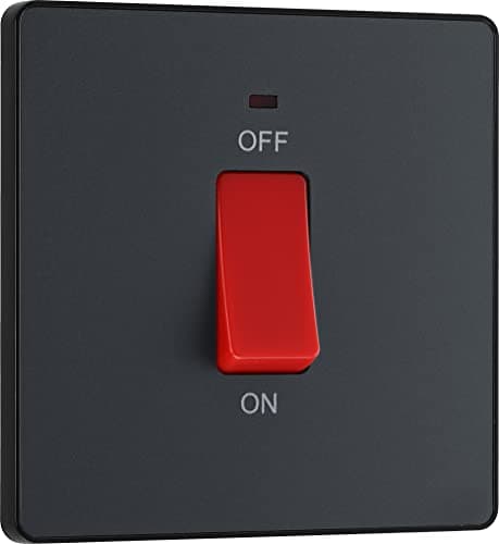 Image of BG Electrical Cooker Control Switch Unit with LED Power Indicator, Single Plate, Double Pole, Screwless, Evolve, Matt Grey, 45A, PCDMG74B