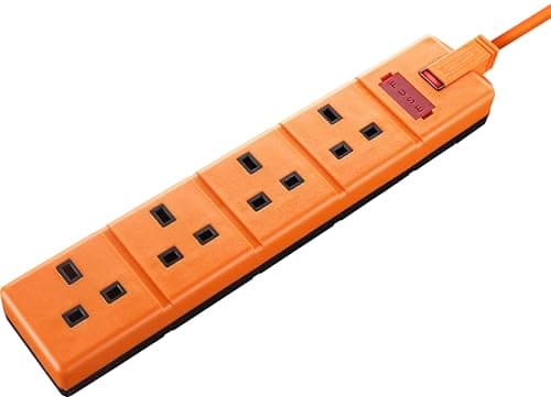 Image of Masterplug Four Socket Extension Lead, 4 Metre Cable, LED Power Indicator, Unswitched, Heavy Duty, Rewireable, Power Strip, Work Power, Permaplug, Orange, 13A, 4G, 4m, EXS1344O