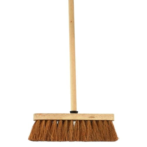 Image of 12-Inch Natural Soft Coco Sweeping Broom with Wooden Handle - Eco-Friendly Soft Bristle Sweeping Brush - Ideal for Indoors and Outdoors - Durable Home, Garage, Patio, Yard & Garden Broom