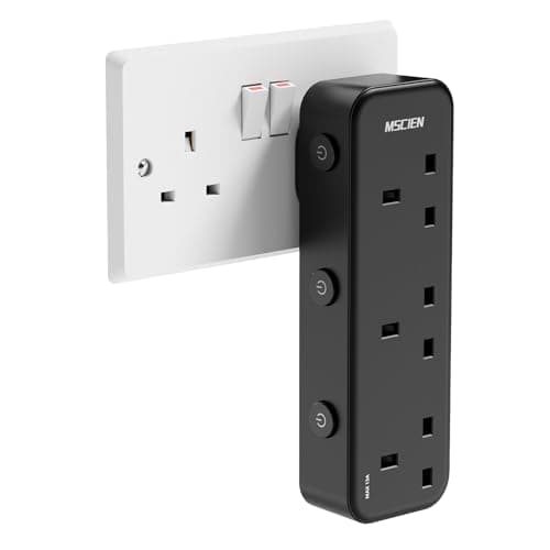Image of Mscien Plug Adapter, 3 Way Plug Extension Socket with Individually Switched, Multi Plug Adaptor Black Socket Extender, Wall Socket Extension for Home, Office, Dorm