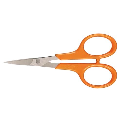 Image of Fiskars Embroidery Scissors, Curved, Total Length 10 cm, For Right and Left Hand Users, Stainless Steel Blades/Plastic Handles, 1005144