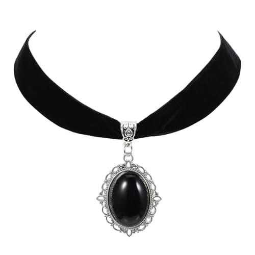 Image of Telooco Black Choker Necklace for Women, Vintage Pendant Gothic Velvet Choker Adjustable 90s Ribbon Chokers Collar Gothic Jewellery for Valentines Day Halloween Cosplay Party
