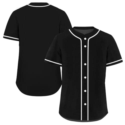 Image of AWSOLE Unisex Solid Baseball Jersey Hip Hop Casual Short Sleeves Button Down T-Shirt for Men Women Black/White
