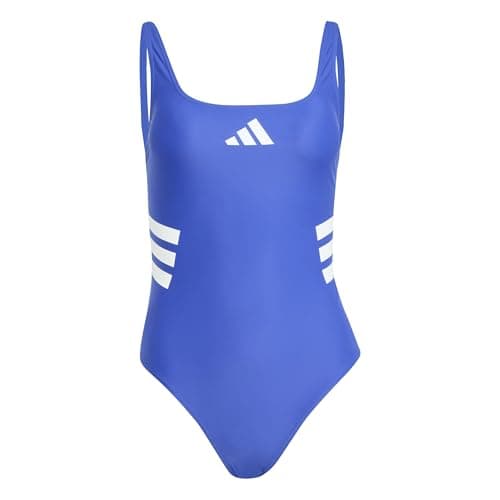 Image of adidas Women's 3 Stripes U-Back Swimsuit, semi Lucid Blue/White, 40
