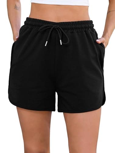 Image of Vlazom Women's Activewear Shorts Soft Cotton Summer Shorts Sports Short Trousers with Drawstring Pockets for Gym Workout Lounge Casual Black,M