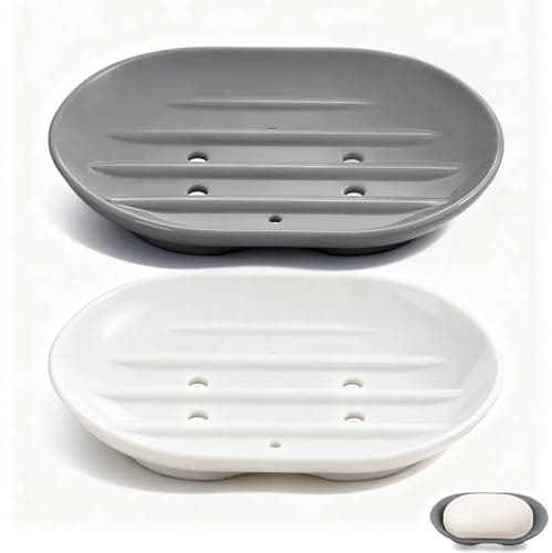 Image of 2-Pack Silicone Soap Dish Holder -Flexible Soap Box Self-Draining, Anti-Slip Soap Tray for Shower, Bathroom & Kitchen Countertop or Shelf, Easy to Clean